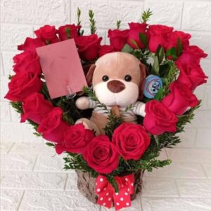 Rosas Corazon con Peluche